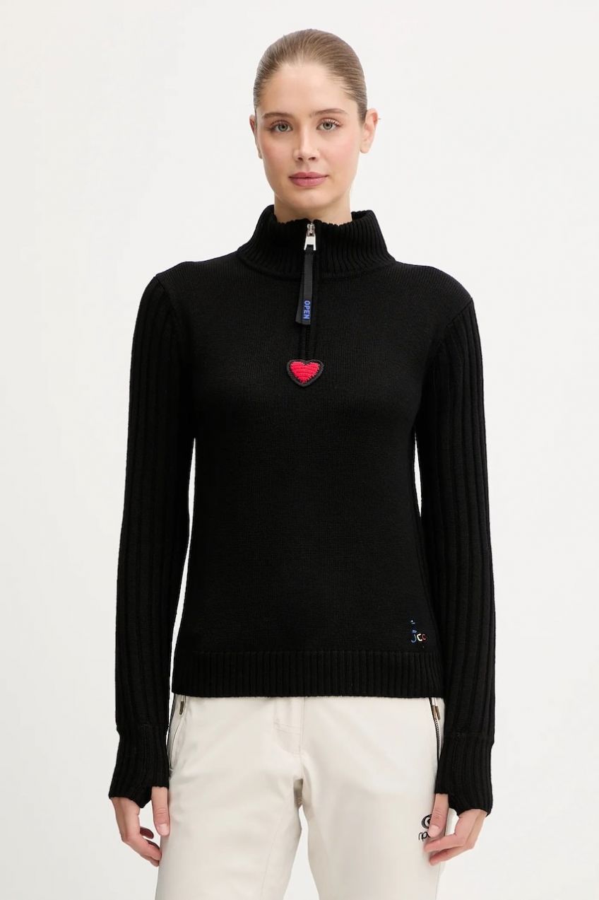 Vlnený sveter Rossignol JCC čierna farba, s polorolákom, RLOWO03