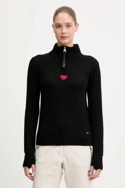 Vlnený sveter Rossignol JCC čierna farba, s polorolákom, RLOWO03