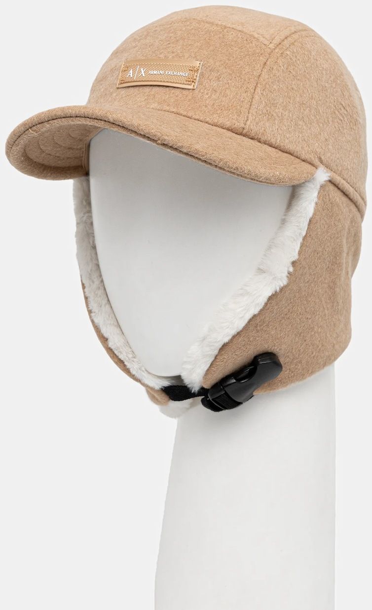 Čiapka s prímesou vlny Armani Exchange zelená farba, XW001505 AF16216