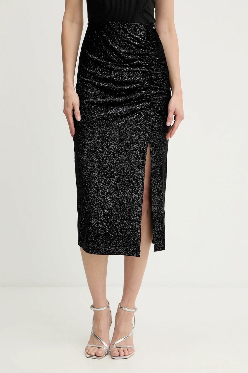 Zamatová sukňa Armani Exchange čierna farba, midi, puzdrová, XW000791 AF16143