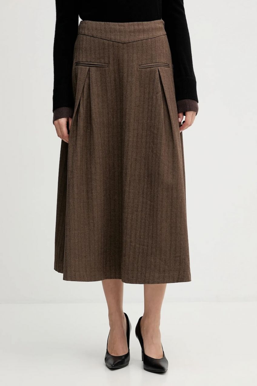 Sukňa Hoss Intropia hnedá farba, midi, áčkový strih, 8422466