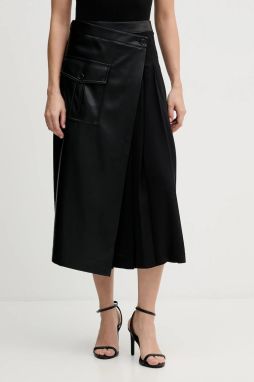 Sukňa Sisley čierna farba, midi, áčkový strih, 4SNML0034