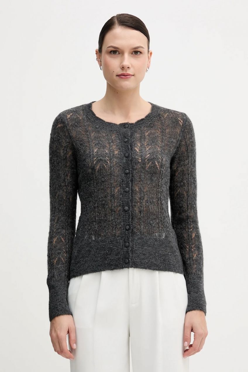 Kardigan s prímesou vlny Hoss Intropia šedá farba, ľahké, 6312167