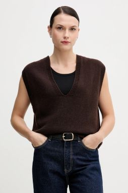 Vlnená vesta Sandro Ferrone hnedá farba, S9YBFNICO