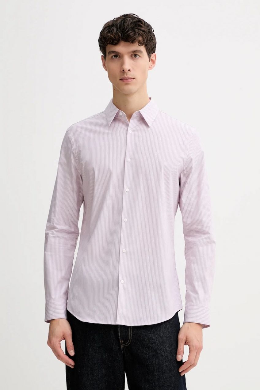 Košeľa Calvin Klein ružová farba, slim, s klasickým golierom, LV04LE120G