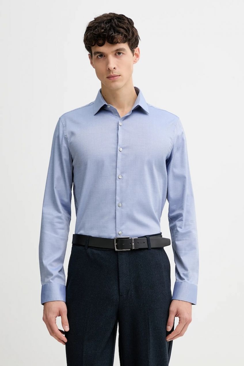 Košeľa Calvin Klein modrá farba, slim, s talianskym golierom, LV019EU081