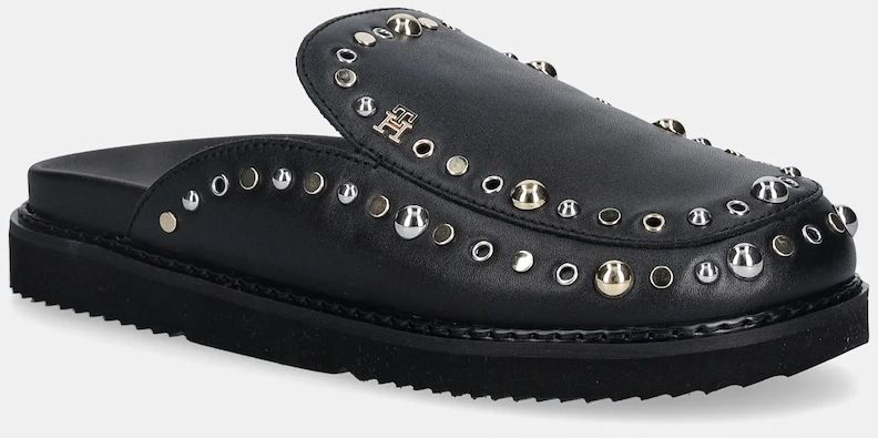 Šľapky Tommy Hilfiger TH EMBELLISHED PINS MULE čierna farba, FW0FW09166