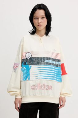 Mikina adidas Originals Summersp Crew béžová farba, s kapucňou, s potlačou, JW0148