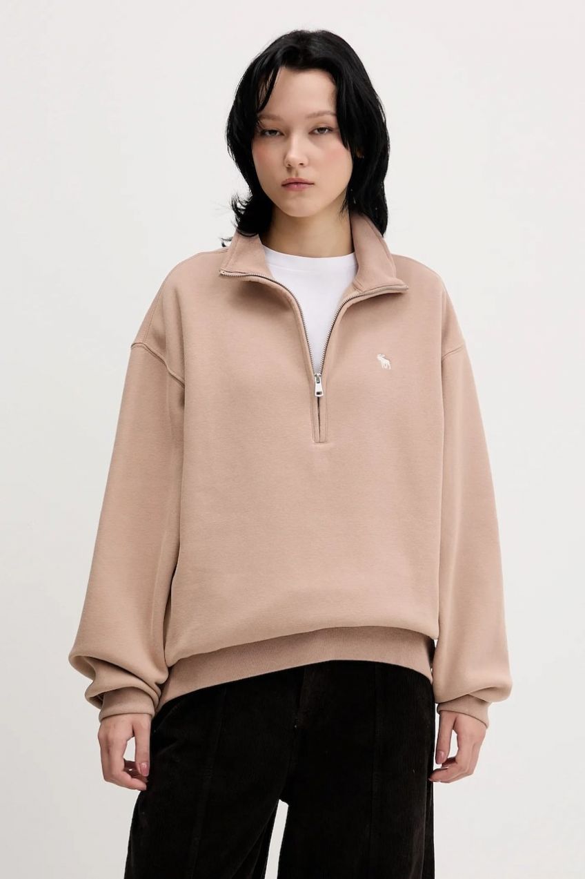 Mikina Abercrombie & Fitch béžová farba, jednofarebná, KI152-5418-420