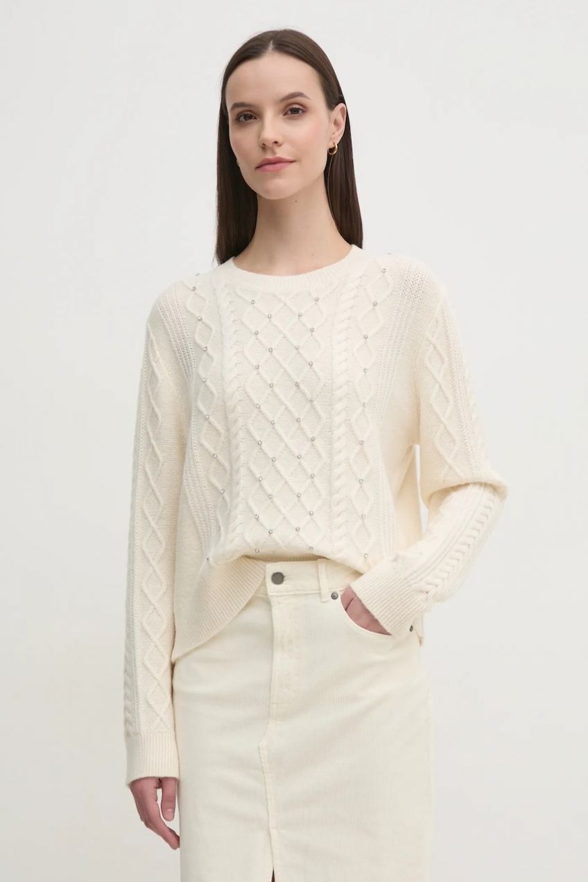 Sveter s prímesou vlny United Colors of Benetton dámsky, béžová farba, 1QCSD10CC