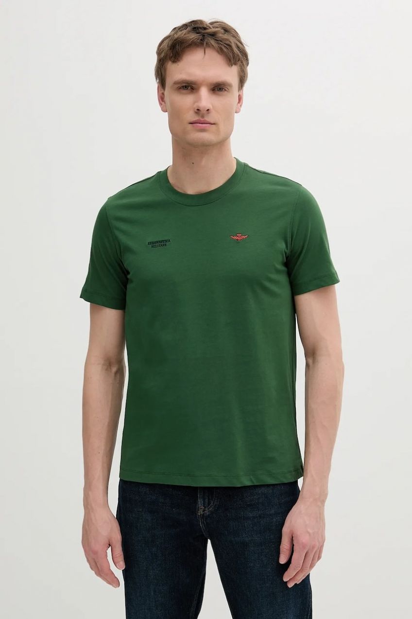 Bavlnené tričko Aeronautica Militare pánske, zelená farba, s nášivkou, TS2429J634