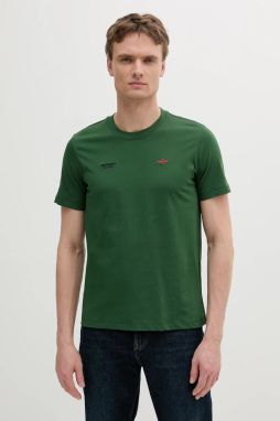 Bavlnené tričko Aeronautica Militare pánske, zelená farba, s nášivkou, TS2429J634