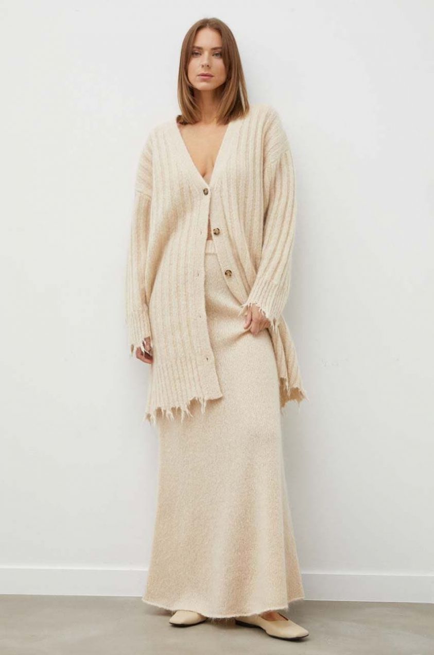 Vlnený kardigán Herskind béžová farba, tenký