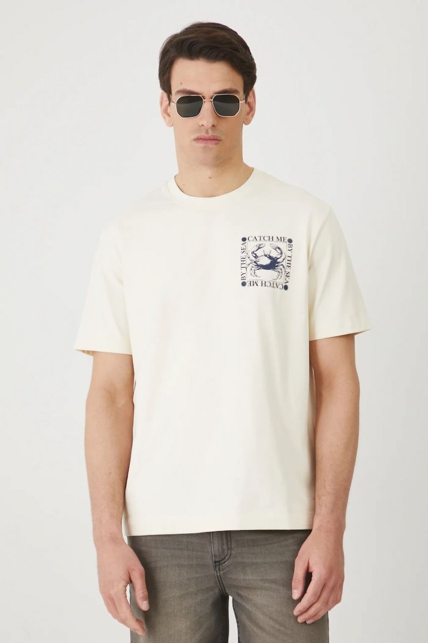 Bavlnené tričko Medicine pánske, béžová farba, s potlačou