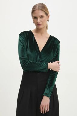 Zamatové body Answear.LAB zelená farba, jednofarebná