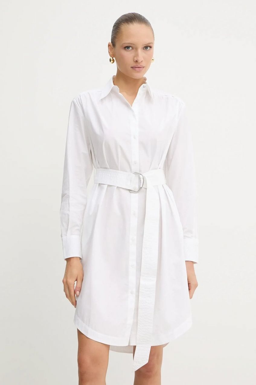 Bavlnené šaty BOSS Orange biela farba, mini, rovný strih, 50546132