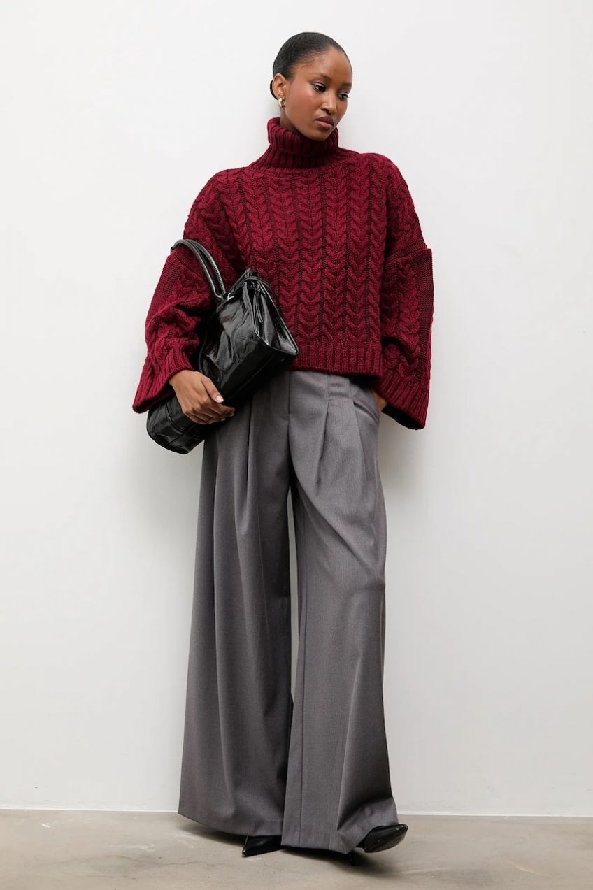 Sveter Answear.LAB bordová farba, s rolákom