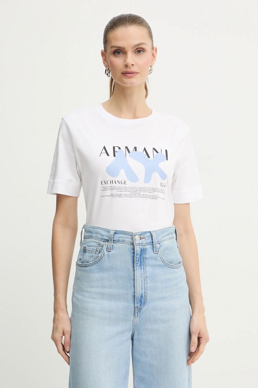 Bavlnené tričko Armani Exchange dámske, biela farba, XW001348 AF17172