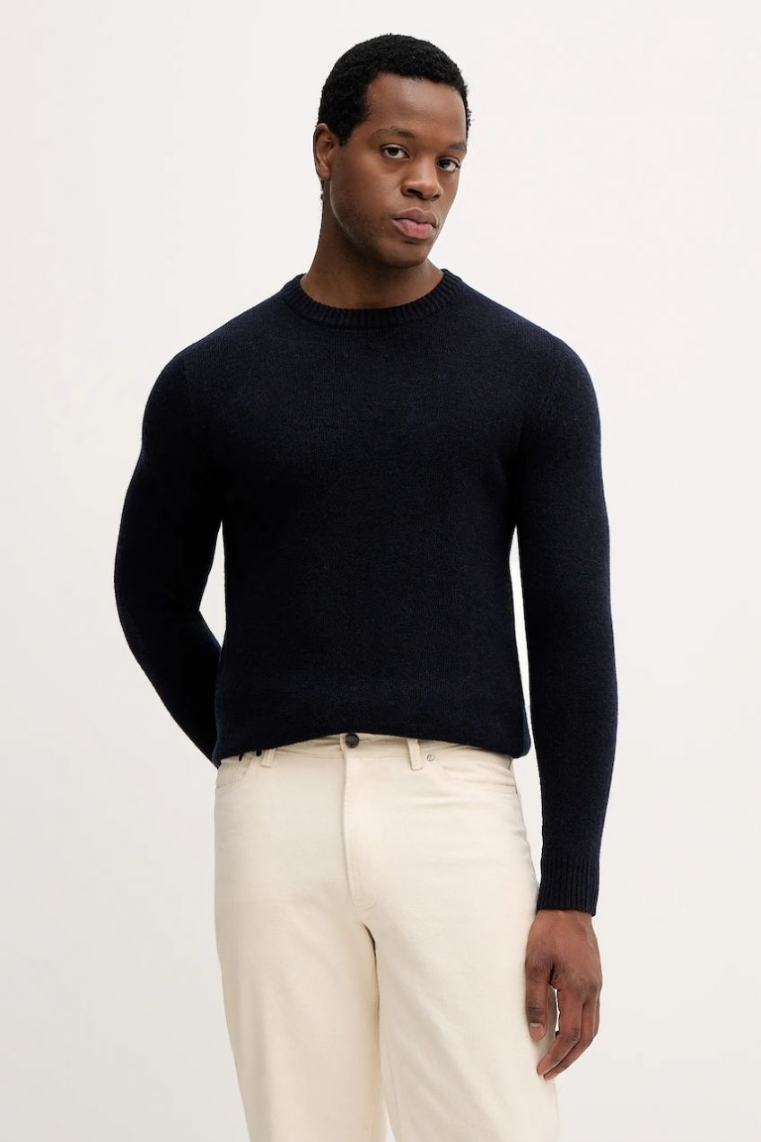 Sveter s prímesou vlny Lindbergh tmavomodrá farba, ľahký, 30.800220