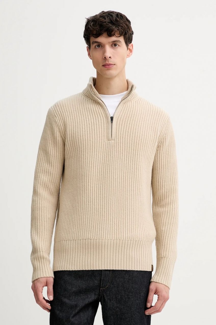 Sveter s prímesou vlny G-Star béžová farba, hrejivý, s polorolákom, D23938.E212