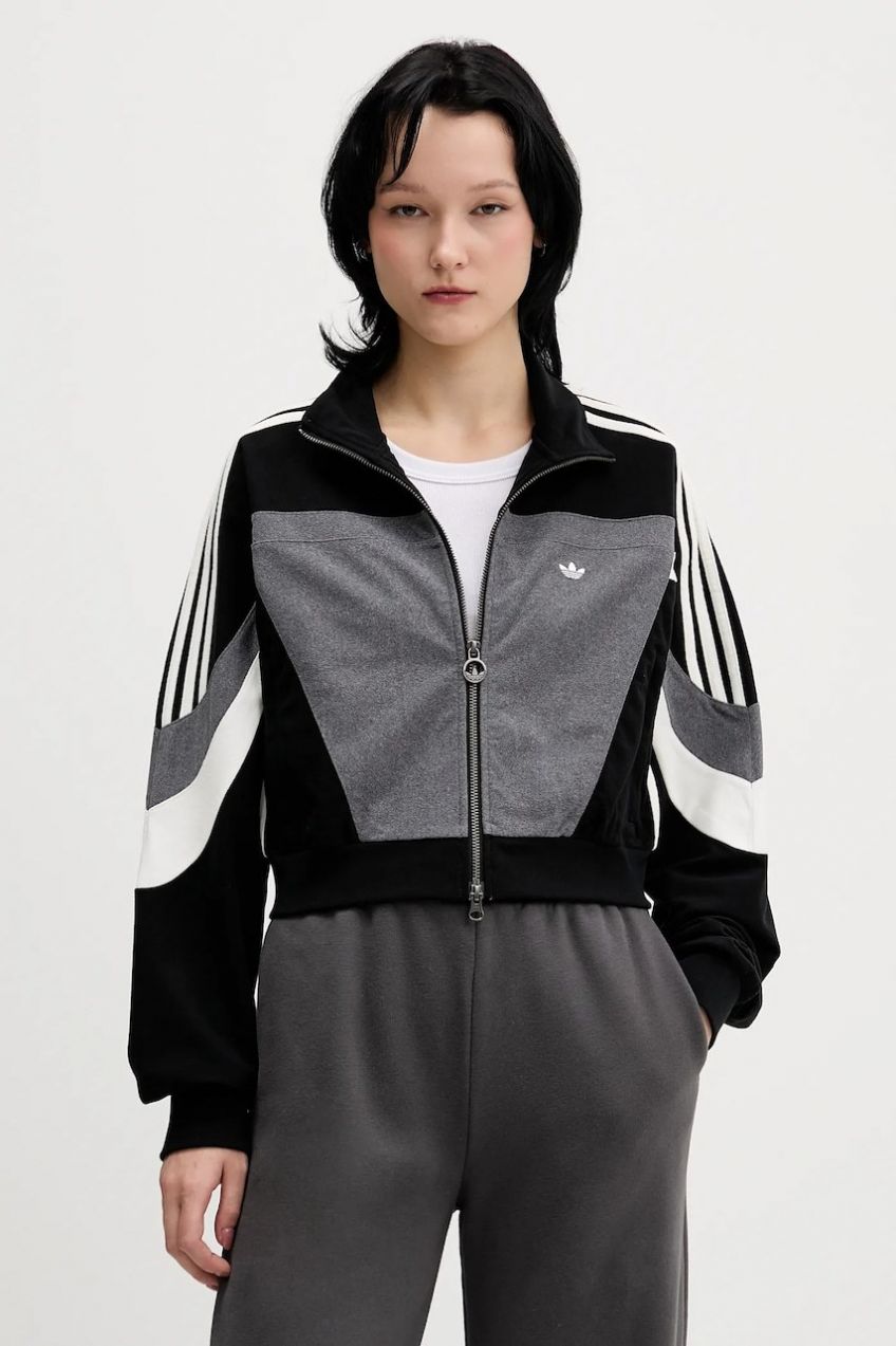 Mikina adidas Originals Tracktop čierna farba, vzorovaná, JW7289
