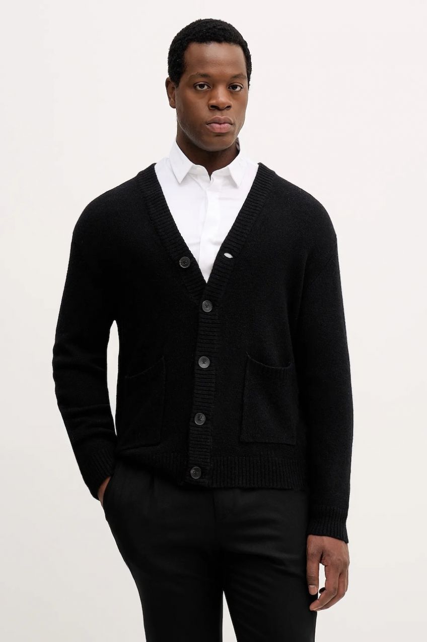 Kardigan s prímesou vlny Lindbergh čierna farba, 30.800223