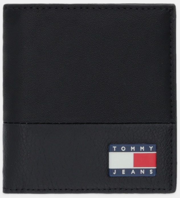 Kožená peňaženka Tommy Jeans čierna farba, AM0AM13866