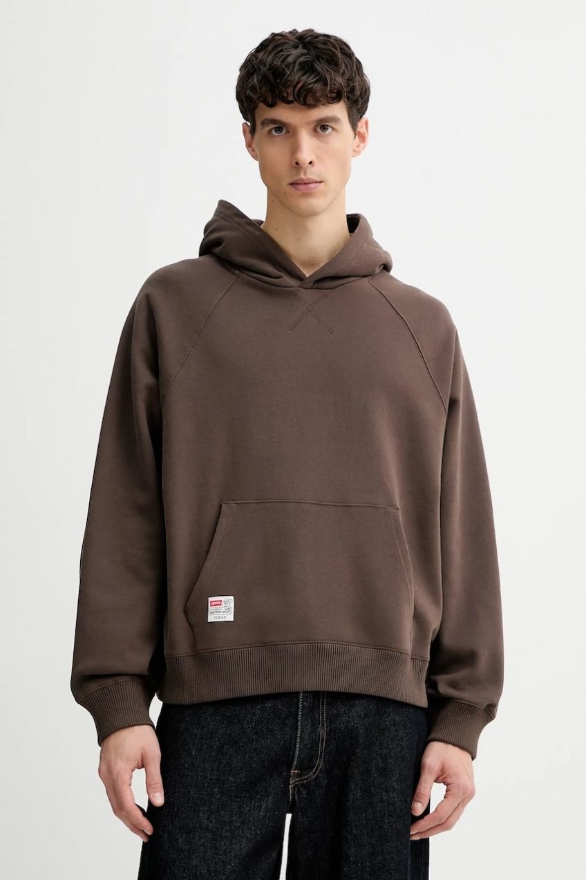 Bavlnená mikina Levi's hnedá farba, s kapucňou, s potlačou, 0034R