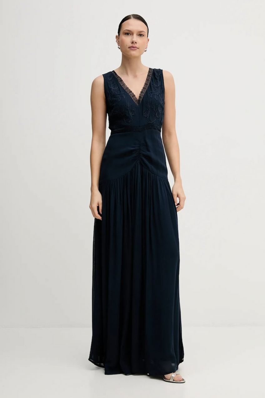 Šaty Pedro del Hierro tmavomodrá farba, maxi, áčkový strih, 3812202