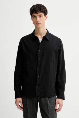 Bavlnená košeľa Calvin Klein čierna farba, voľný strih, s klasickým golierom, LV04LE111G