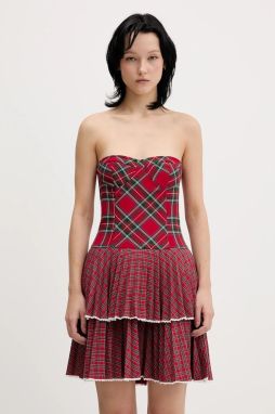 Šaty Tommy Jeans červená farba, mini, áčkový strih, DW0DW22487