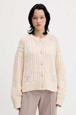 Kardigan s prímesou vlny Tommy Jeans béžová farba, hrejivý, DW0DW22511