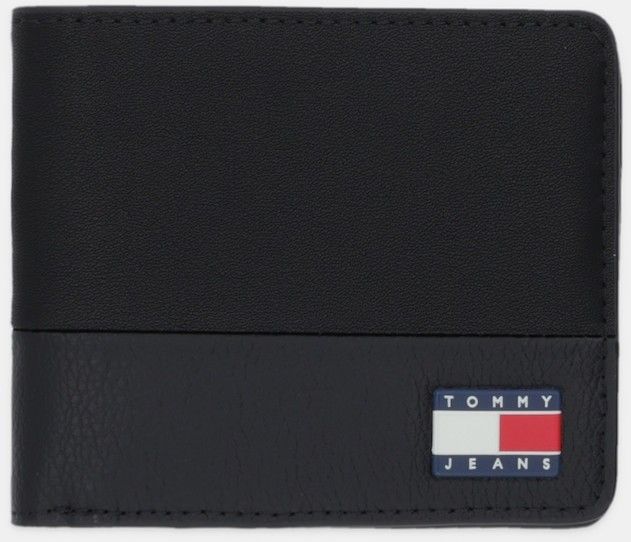 Kožená peňaženka Tommy Jeans čierna farba, AM0AM13865