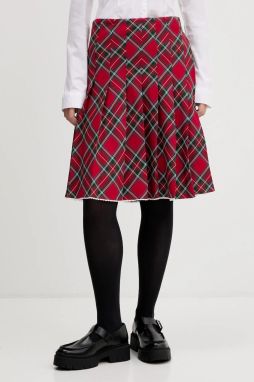 Sukňa Tommy Jeans červená farba, mini, áčkový strih, DW0DW22488