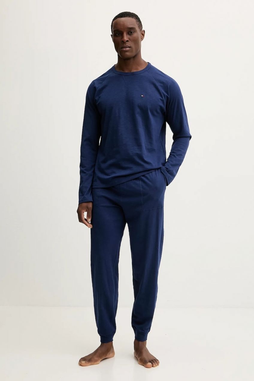 Bavlnené pyžamo Tommy Hilfiger tmavomodrá farba, jednofarebné, UM0UM03609