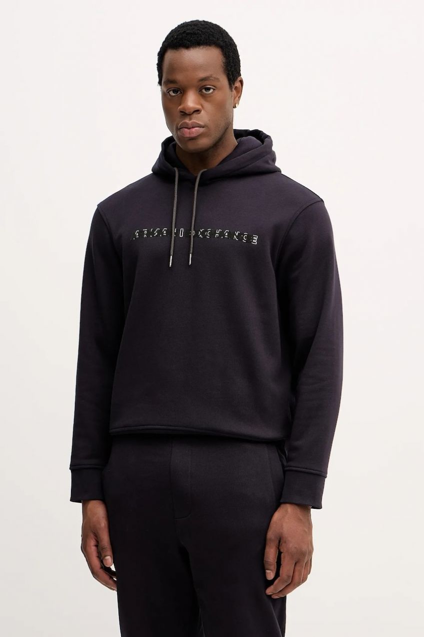 Bavlnená mikina Armani Exchange tmavomodrá farba, s kapucňou, s potlačou, XM001380 AF10830