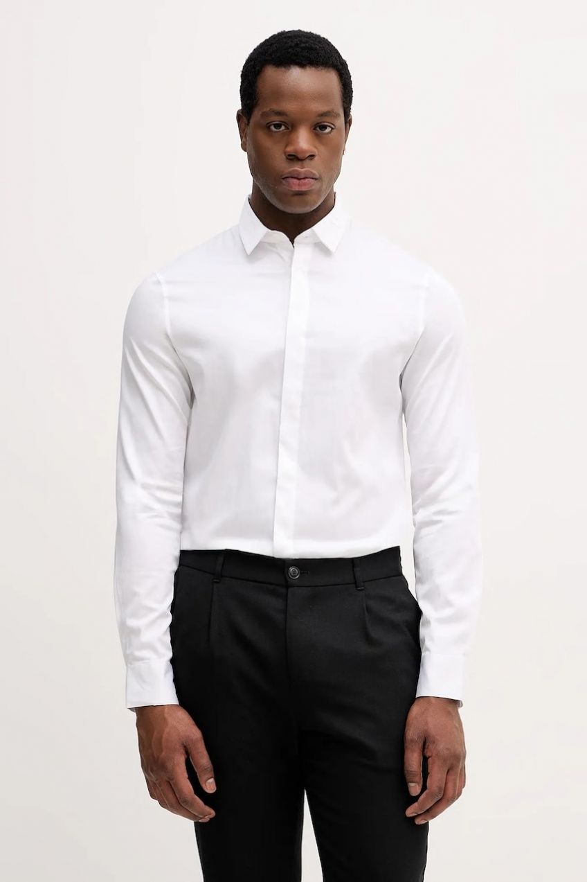 Košeľa Armani Exchange biela farba, slim, s klasickým golierom, XM001867 AF10192
