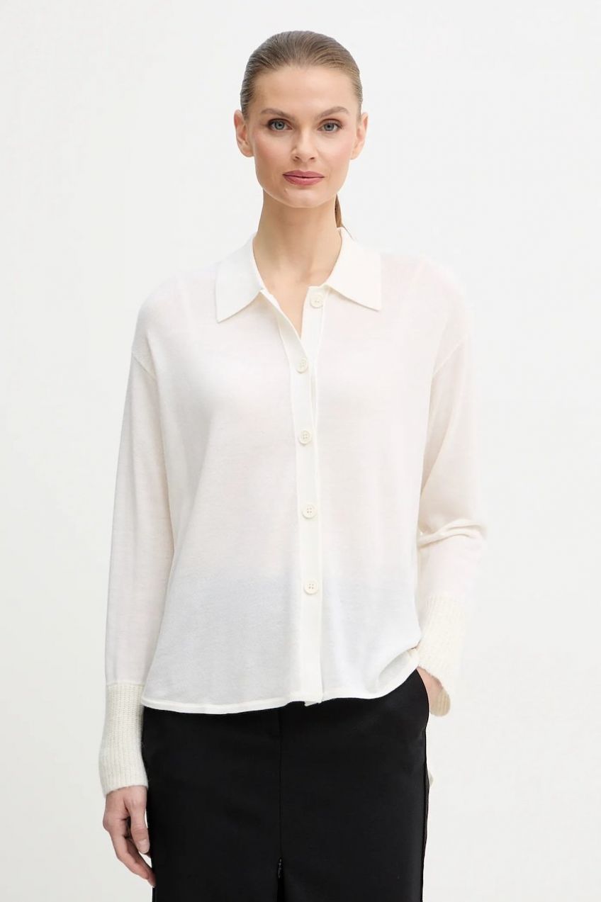 Vlnený kardigán Armani Exchange béžová farba, ľahký, XW000773 AF16602