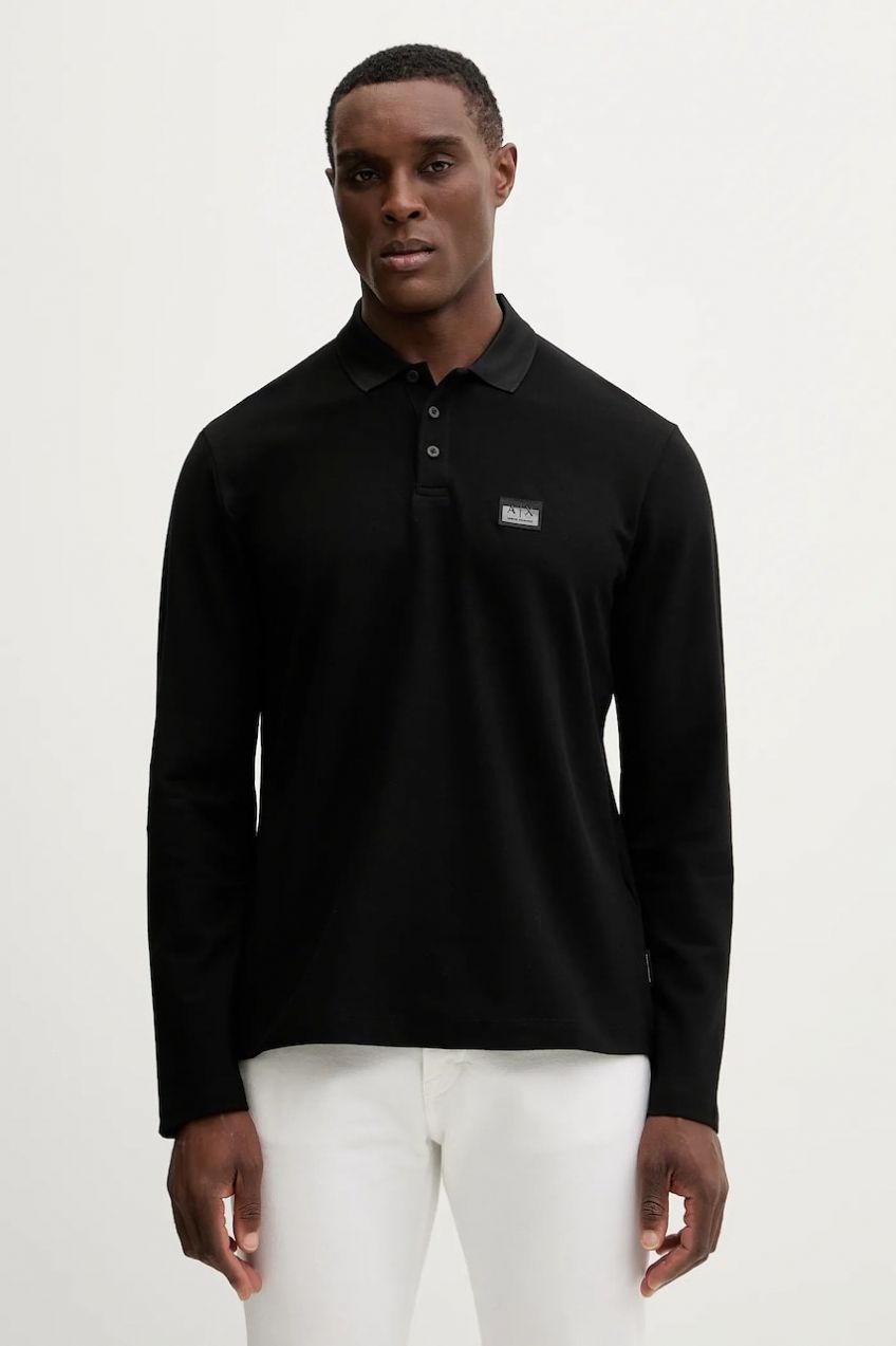 Bavlnené tričko s dlhým rukávom Armani Exchange čierna farba, s nášivkou, XM001394 AF16262