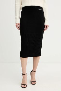 Sukňa s prímesou vlny Armani Exchange čierna farba, midi, puzdrová, XW001309 AF13774