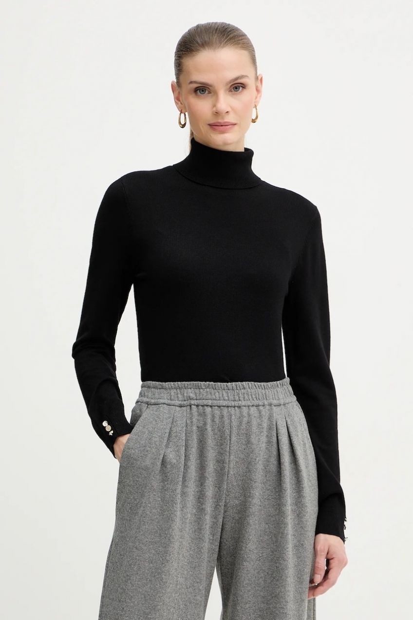 Sveter Morgan čierna farba, ľahký, s rolákom, MFLORIA