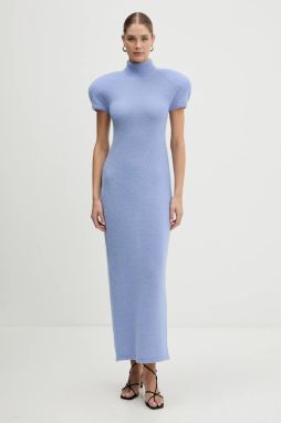 Šaty s prímesou vlny La Mania NOIR modrá farba, maxi, priliehavé, NOIR