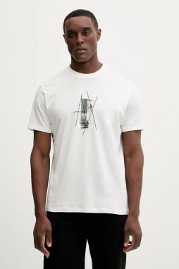 Bavlnené tričko Armani Exchange pánske, biela farba, s potlačou, XM001440 AF10358