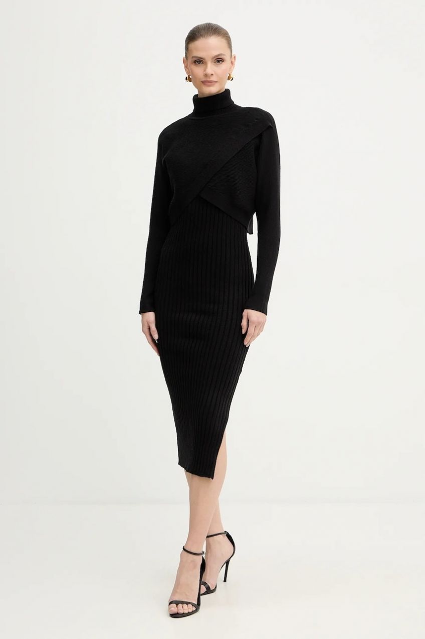 Šaty a sveter Morgan čierna farba, midi, priliehavé, RMORIA