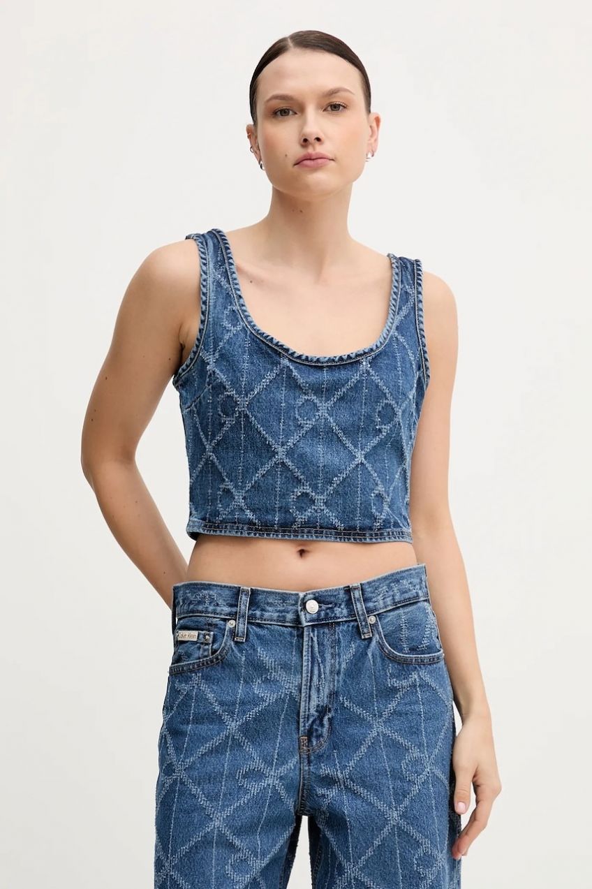 Džínsový top Calvin Klein Jeans tmavomodrá farba, LV047D708G