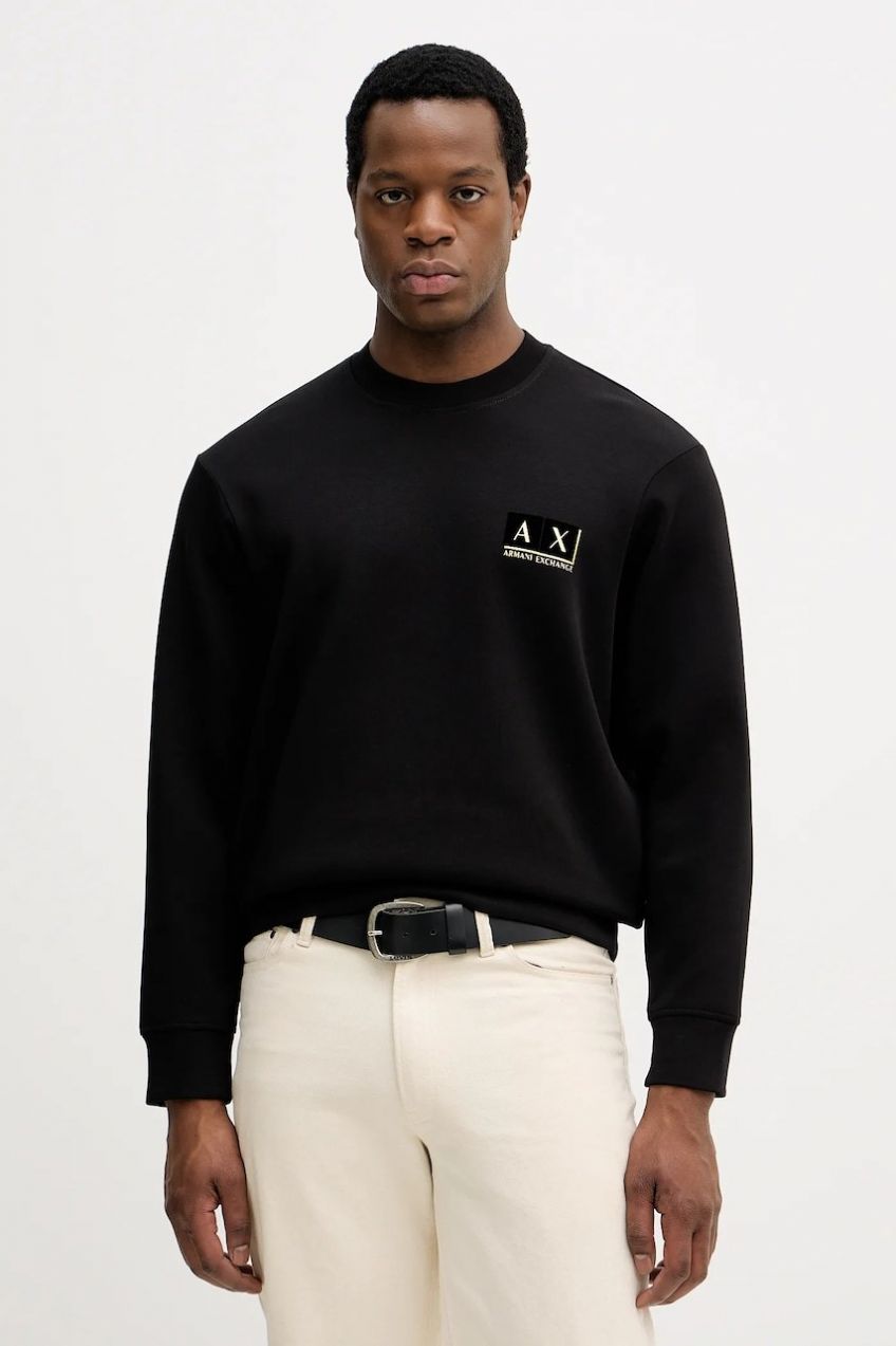 Mikina Armani Exchange čierna farba, s kapucňou, s potlačou, XM001892 AF10818