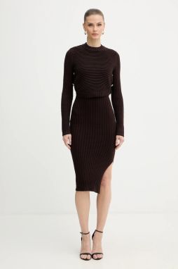 Šaty a sveter Morgan hnedá farba, mini, priliehavé, RMOMO