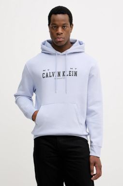 Mikina Calvin Klein Jeans modrá farba, s kapucňou, s potlačou, LV04RE251G