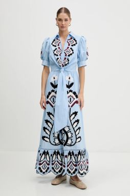 Bavlnené šaty Farm Rio modrá farba, maxi, áčkový strih, 344655