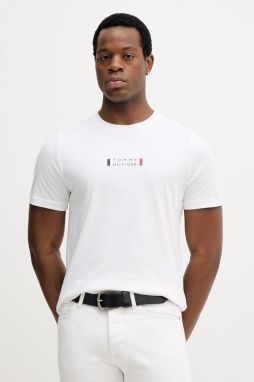 Bavlnené tričko Tommy Hilfiger pánske, biela farba, s potlačou, MW0MW41453